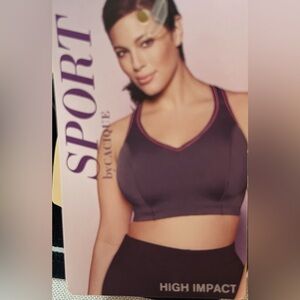 NWT - Cacique Black High Impact  Sports Bra with White Trim